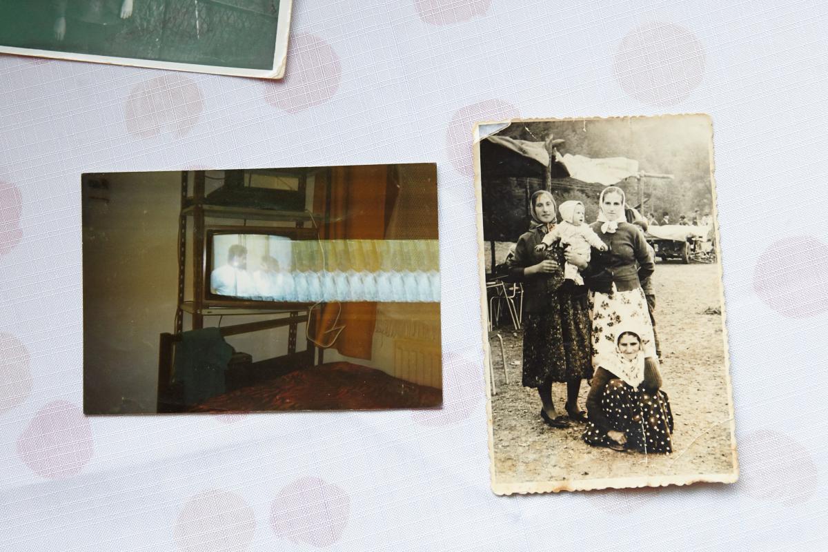 Left: the only picture in which me and my husband Nijazija are together. On a video tape taken by UN Dutchbat in Srebrenica in 1995. The tape is torn. Right: Me as a baby with my family in Srebrenica